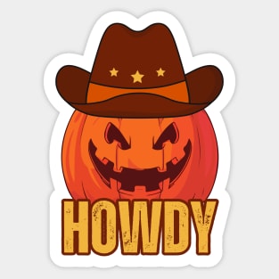 Retro Vintage Halloween Howdy Pumpkin Head Wearing A Cowboy Hat Funny Cowboys Sticker